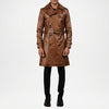 mens brown leather long coat
