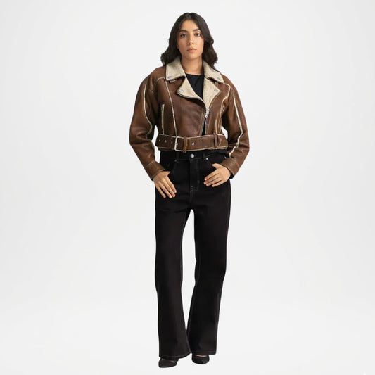 Women’s Brown Cropped Denim Jacket