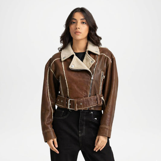 Women’s Brown Cropped Denim Jacket 