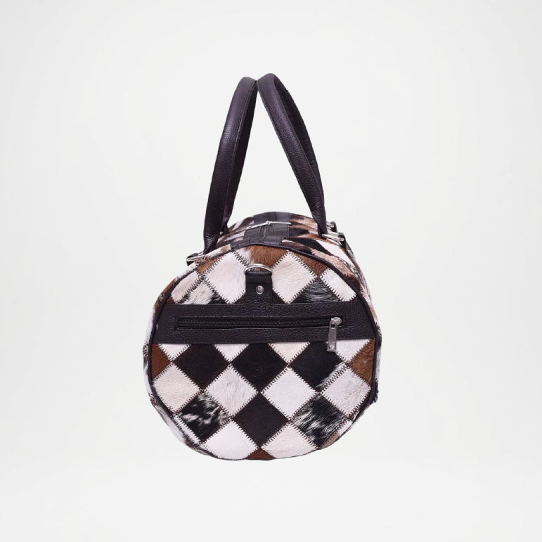 Box pattern Cowhide Leather Duffle Bag
