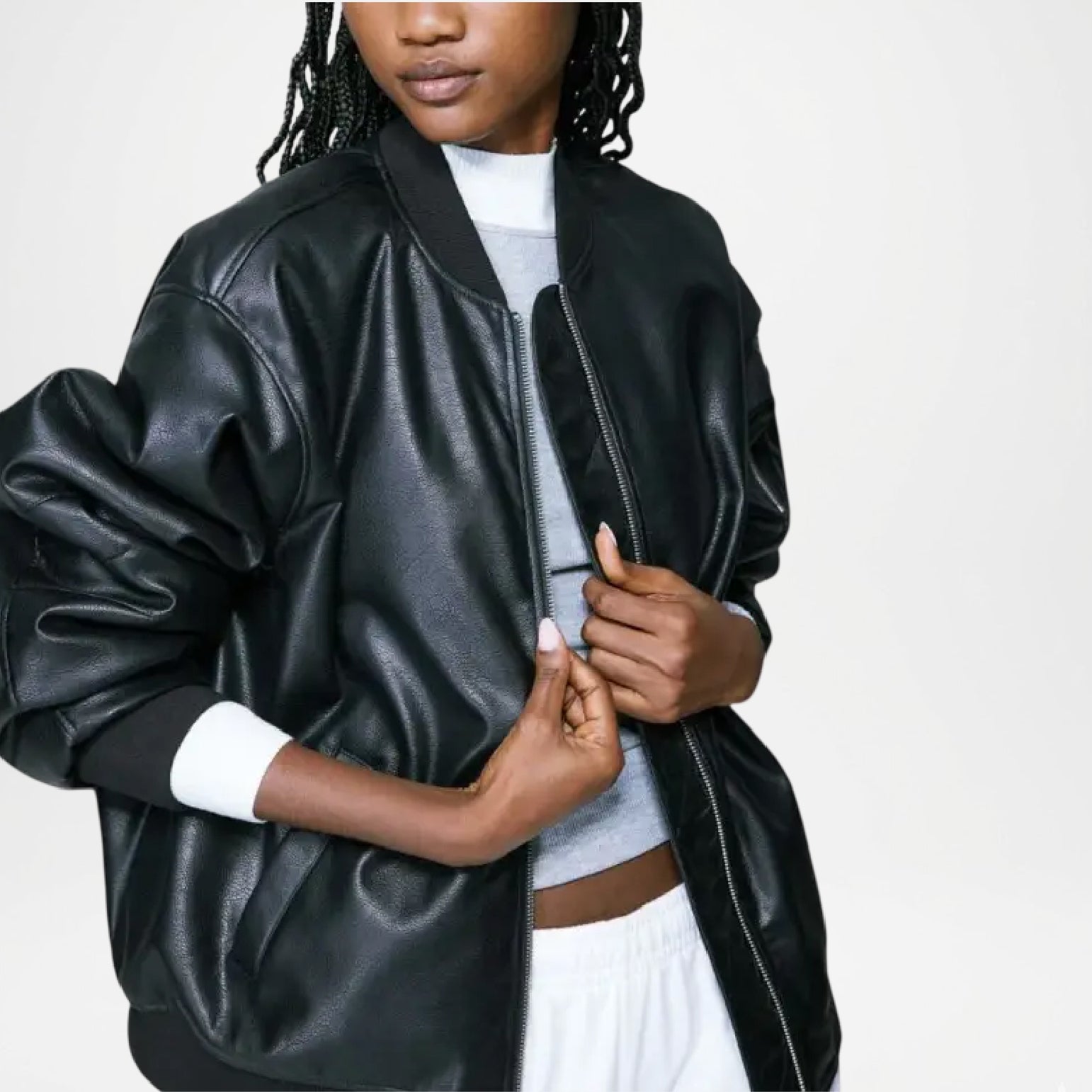 Women’s Black Leather Bomber Jacket