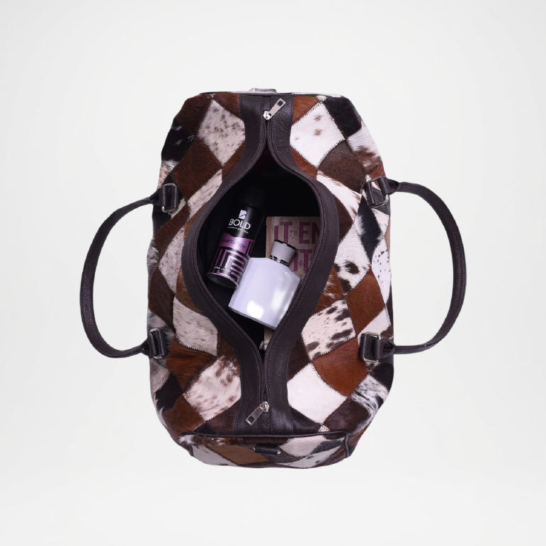 Patterned backpack with a product inside