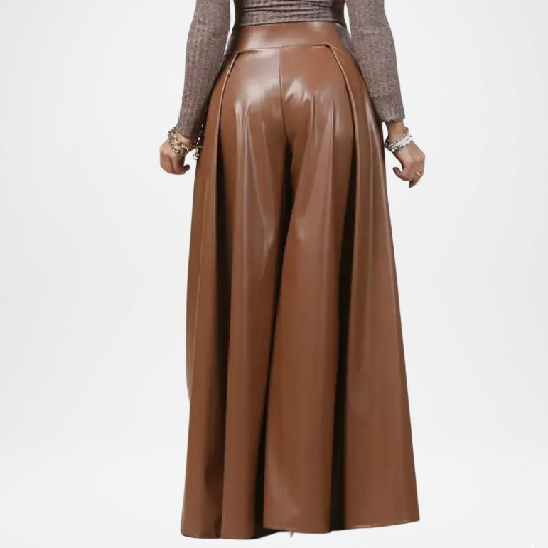 Women’s Brown Leather Straight Trousers Everyday Wear