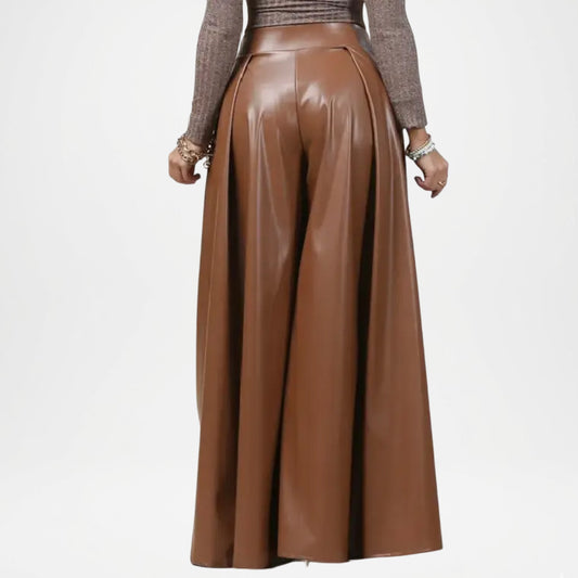 Women’s Brown Leather Straight Trousers Everyday Wear