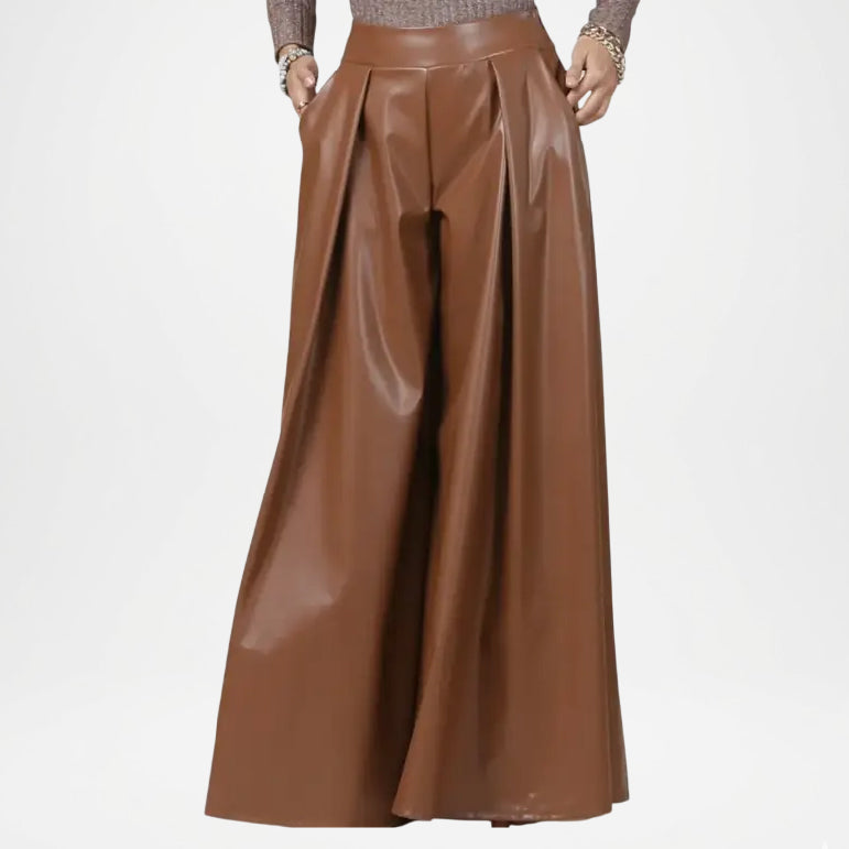 Women’s Brown Leather Straight Trousers Everyday Wear