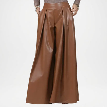 Women’s Brown Leather Straight Trousers Everyday Wear