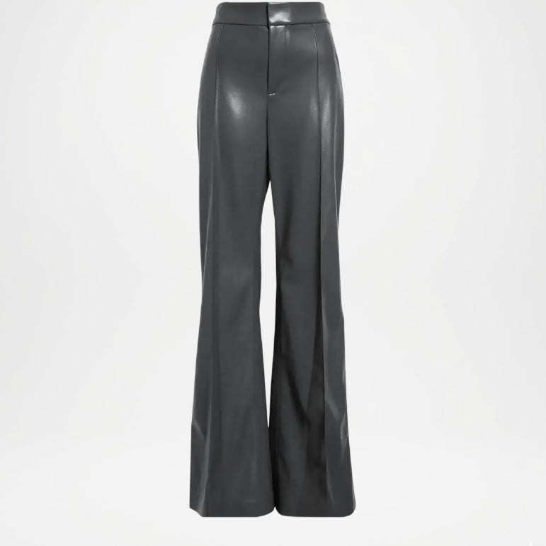 Women’s Grey Leather Flare Trousers for Trendy Street Style Look