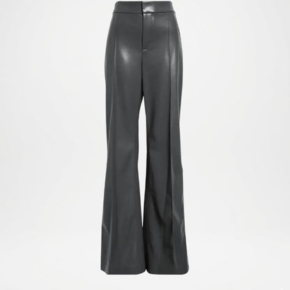 Women’s Grey Leather Flare Trousers for Trendy Street Style Look