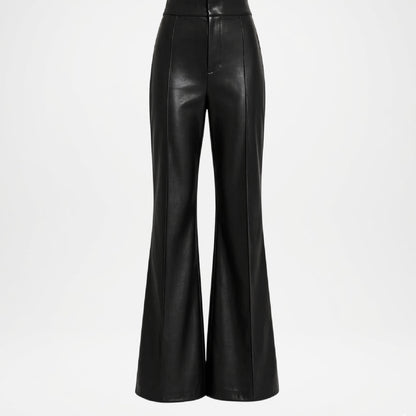 Andrea Women’s Black Leather Flare Pants – Sleek Modern Fit Pants