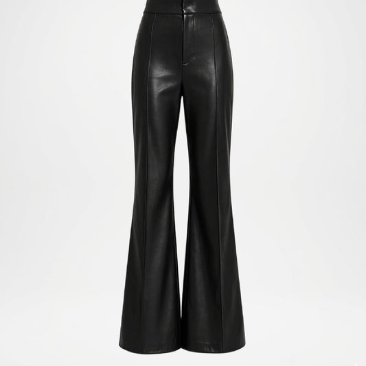Andrea Women’s Black Leather Flare Pants – Sleek Modern Fit Pants