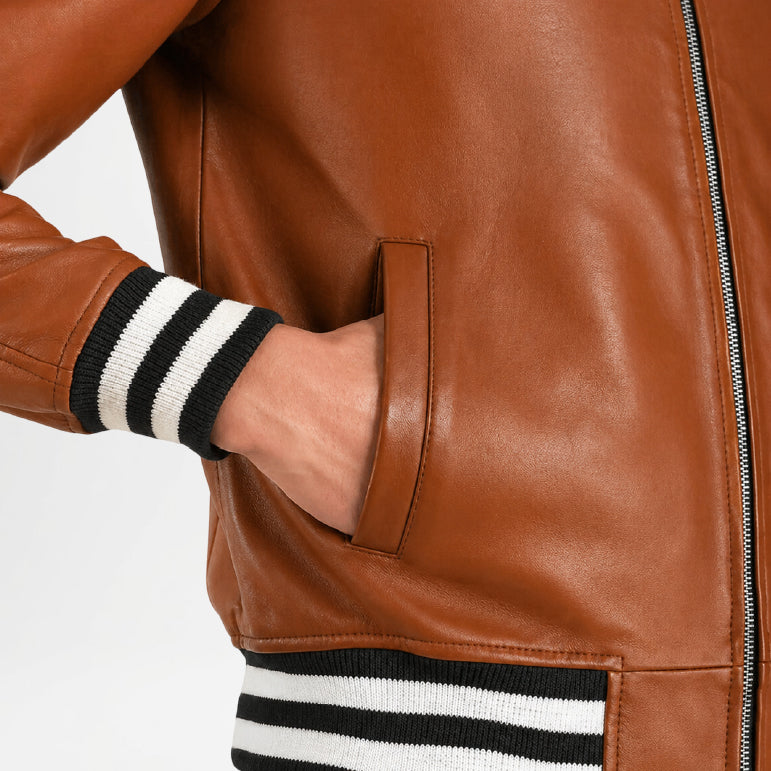 brown letterman varsity jacket