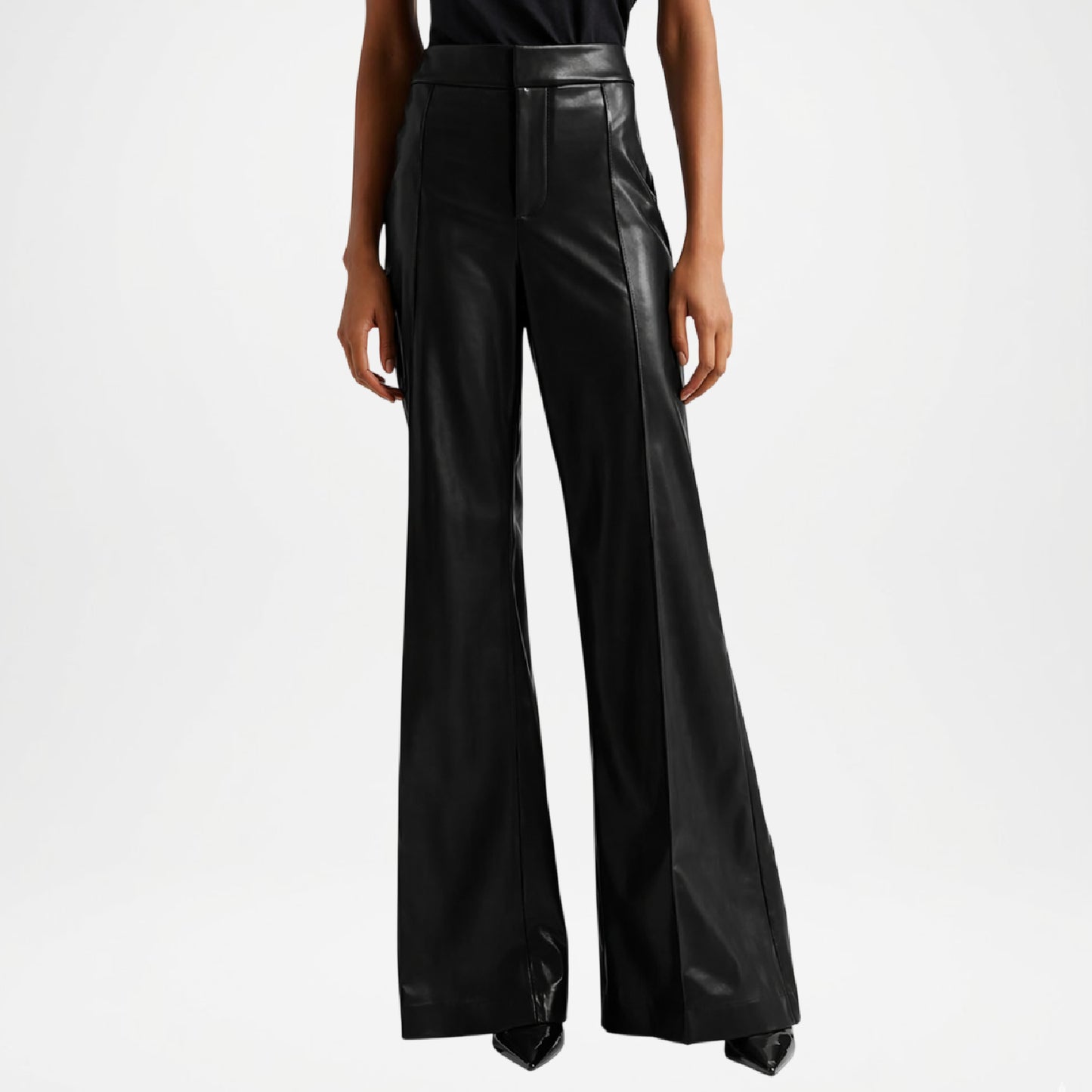 Andrea Women’s Black Leather Flare Pants – Sleek Modern Fit Pants