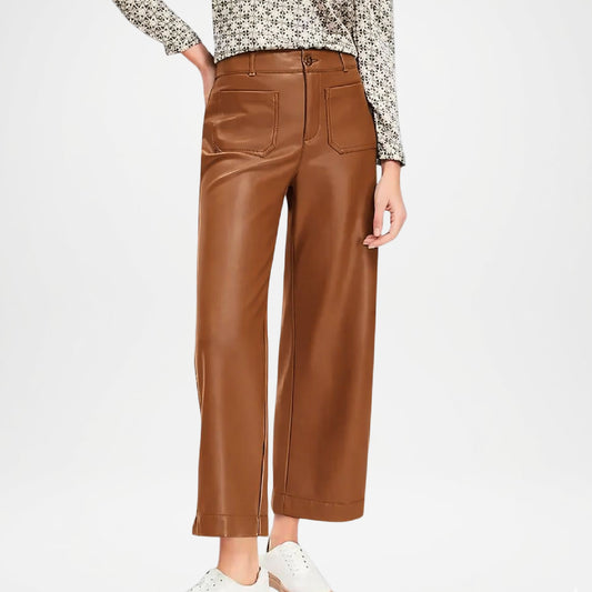 Bess Women’s Brown Leather Crop Pants – Casual Fashion Leather Pants