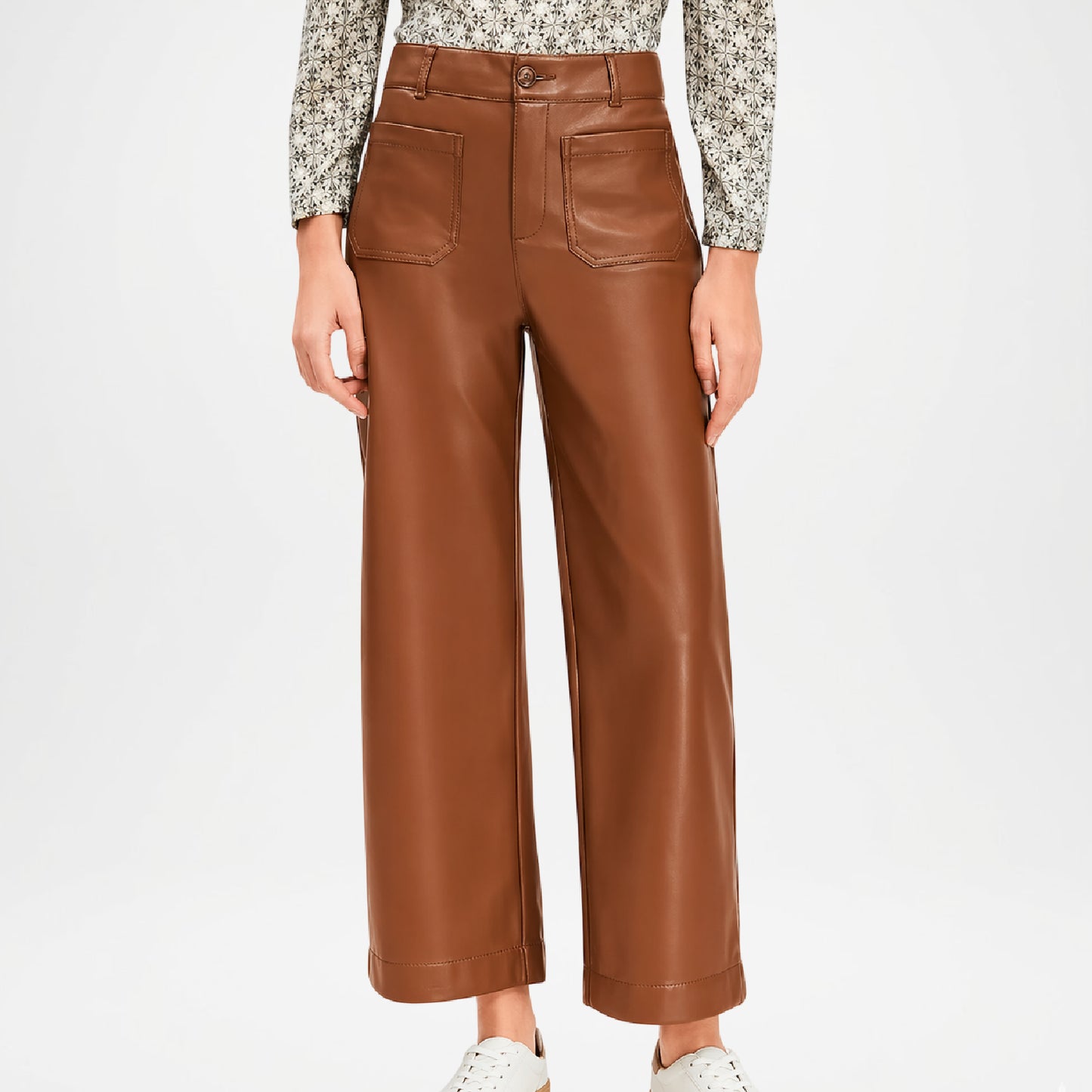 Bess Women’s Brown Leather Crop Pants – Casual Fashion Leather Pants