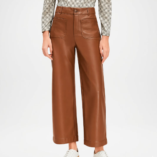 Bess Women’s Brown Leather Crop Pants – Casual Fashion Leather Pants