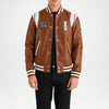 mens brown white varsity jacket