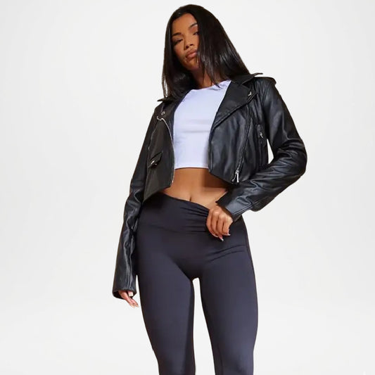 black short leather jacket for women
