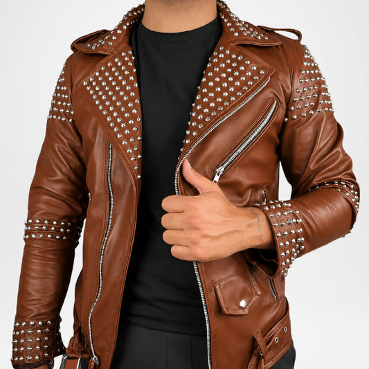 brown heavy metal leather jacket