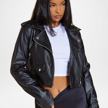 Women’s Black Cropped Leather Jacket