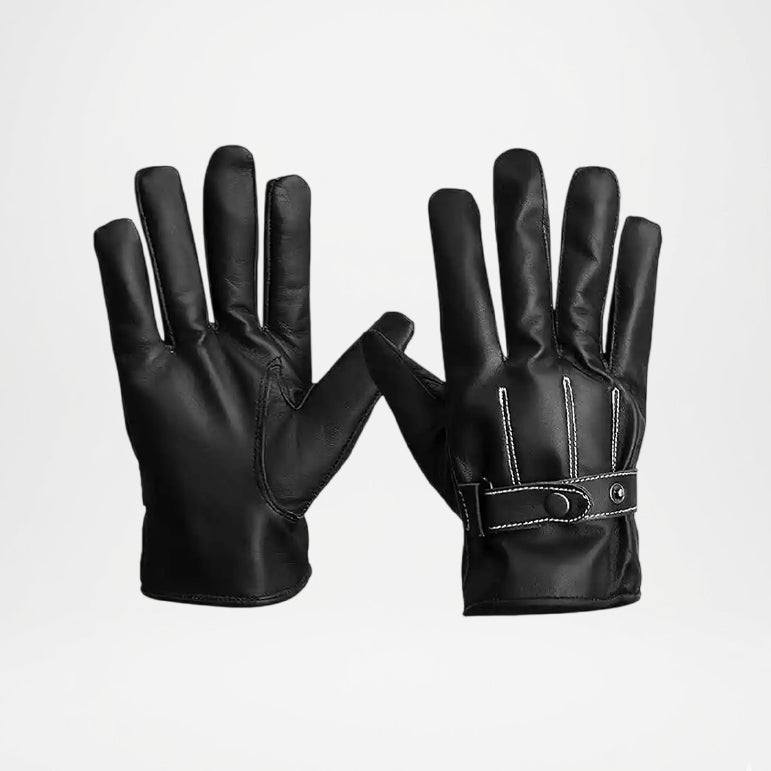 Harold Black Leather Motorcycle Gloves For Men