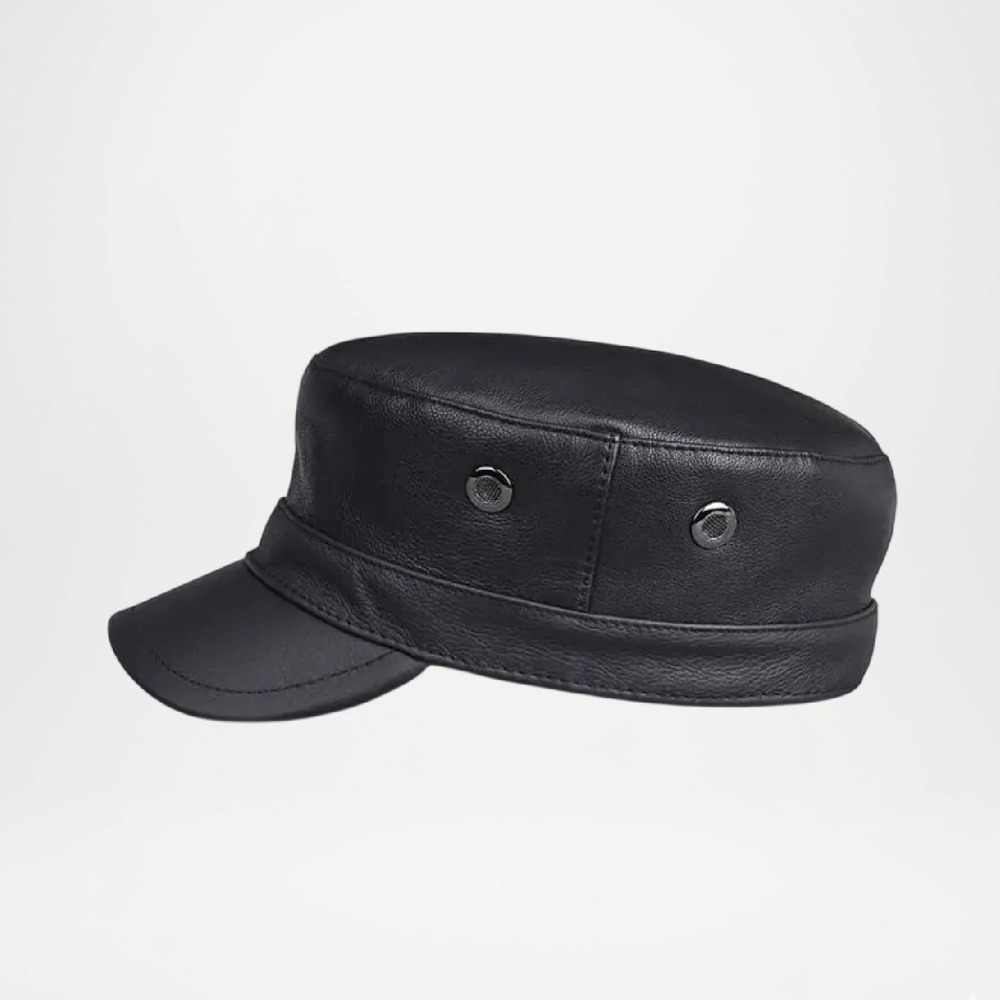 Chicago Plain Genuine Leather Army Cap