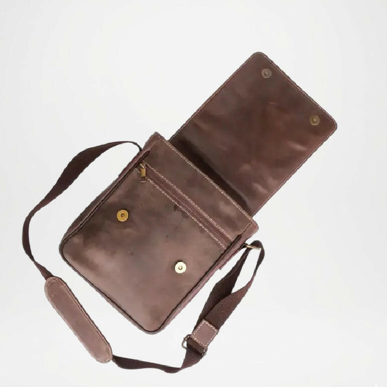 Brown Leather Crossbody Organizer Bag