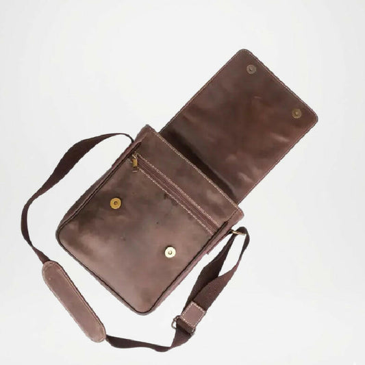 Brown Leather Crossbody Organizer Bag