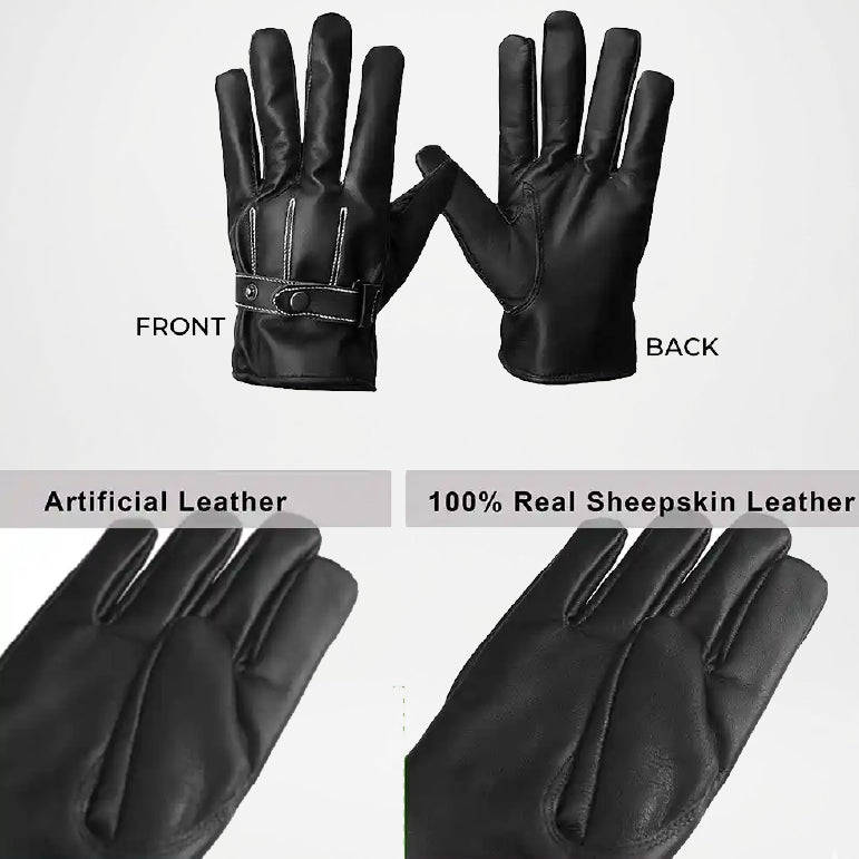 Harold Black Leather Motorcycle Gloves For Men