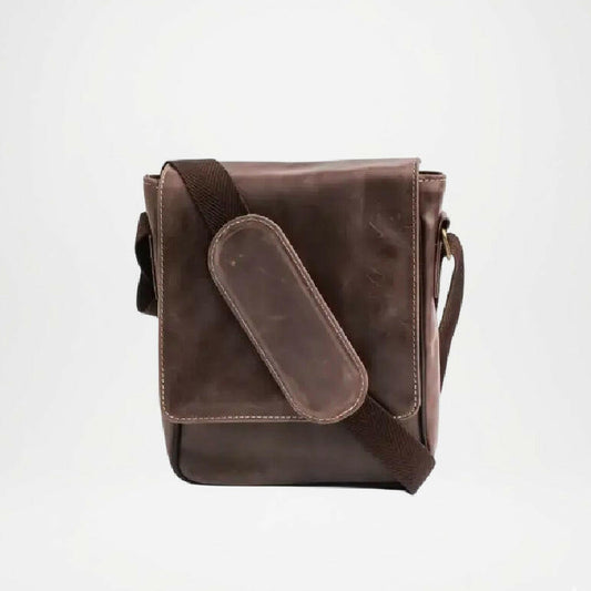 brown leather crossbody bag with button
