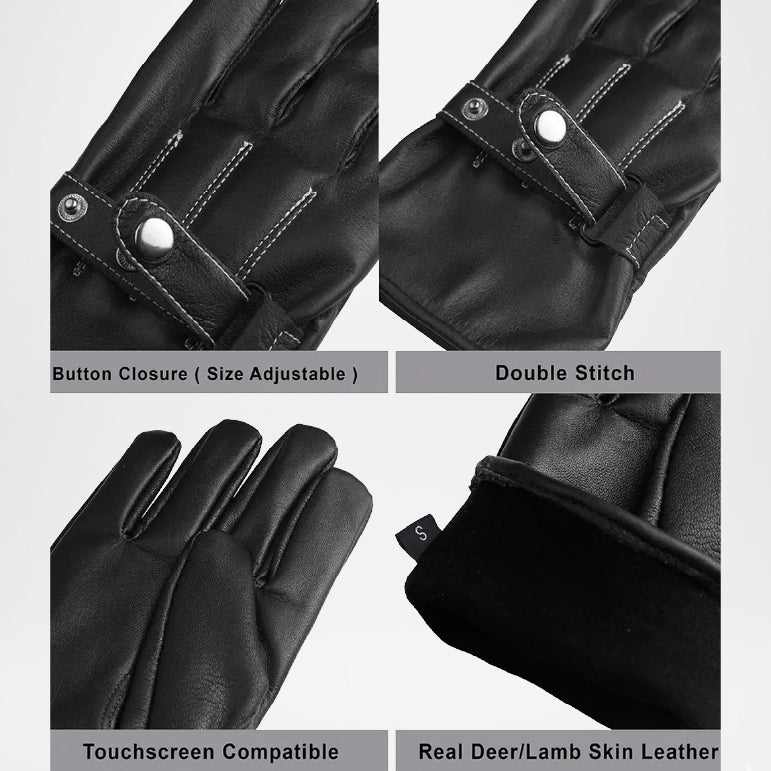 Harold Black Leather Motorcycle Gloves For Men