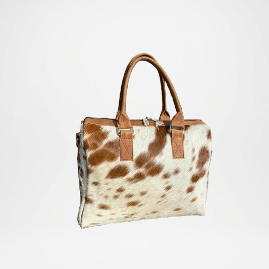 Leather Tote Bag for Women – Brown White Cowhide Handcrafted Bag
