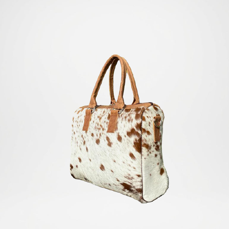 Leather Tote Bag for Women – Brown White Cowhide Handcrafted Bag