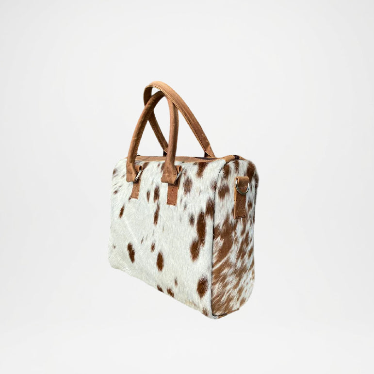 Leather Tote Bag for Women – Brown White Cowhide Handcrafted Bag