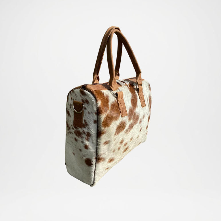 Leather Tote Bag for Women – Brown White Cowhide Handcrafted Bag