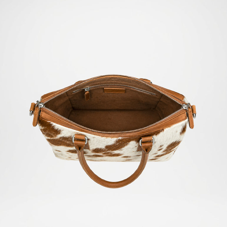 Leather Tote Bag for Women – Brown White Cowhide Handcrafted Bag