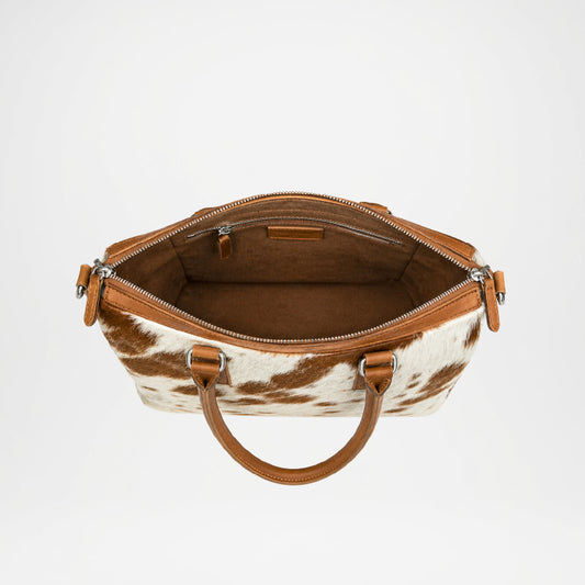 Leather Tote Bag for Women – Brown White Cowhide Handcrafted Bag