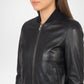 black genuine leather bomber jacket women

