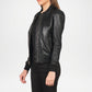 black leather bomber jacket women outfit
