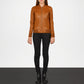 brown leather bomber jacket women outfit
