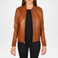 Brown Leather Bomber Women Jacket