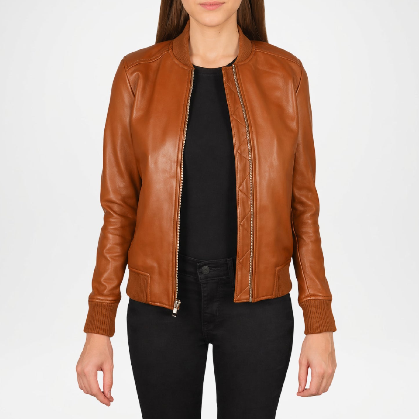 Brown Leather Bomber Women Jacket