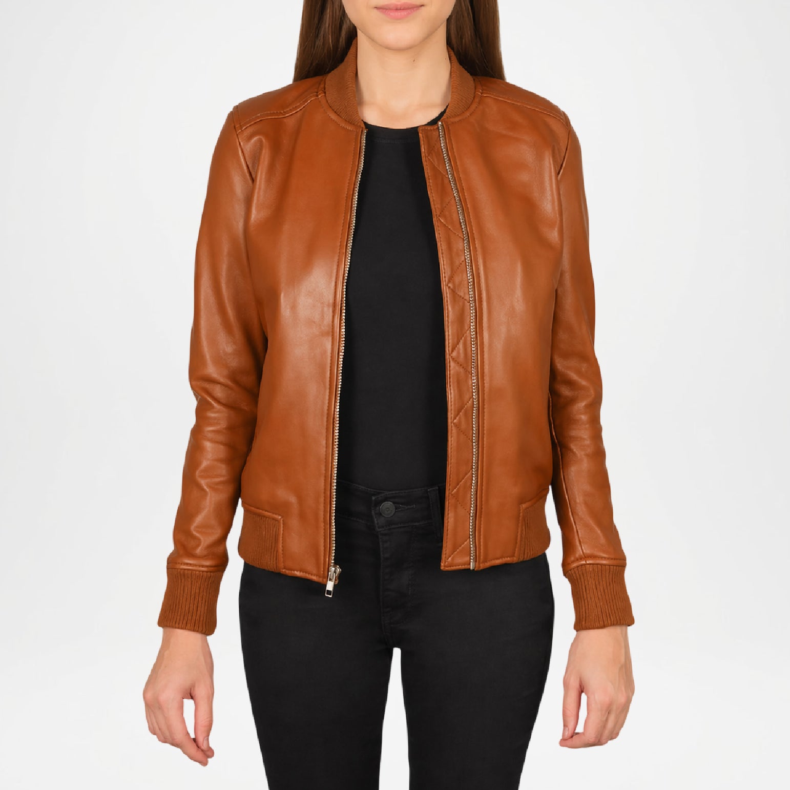 Brown Leather Bomber Women Jacket