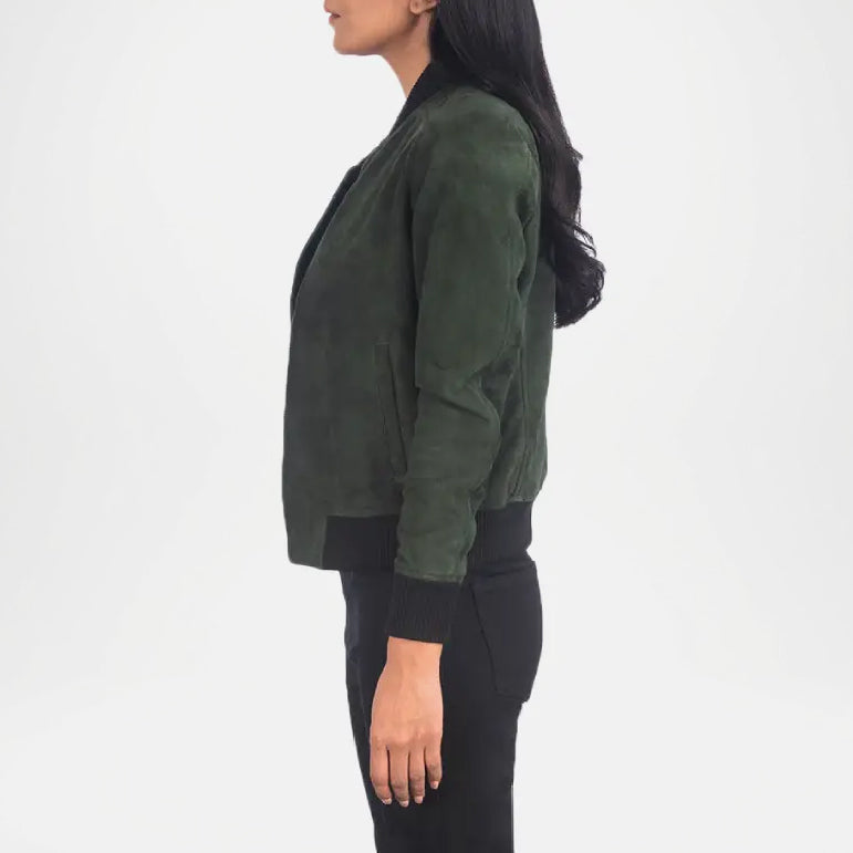Women’s Green Suede Bomber Jacket