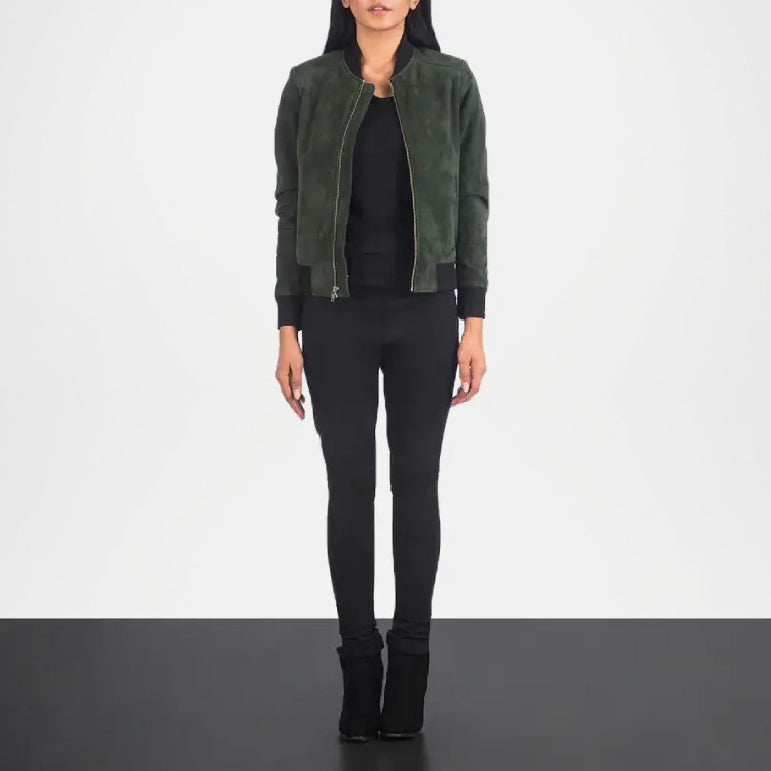 Bliss Women’s Green Suede Bomber Jacket