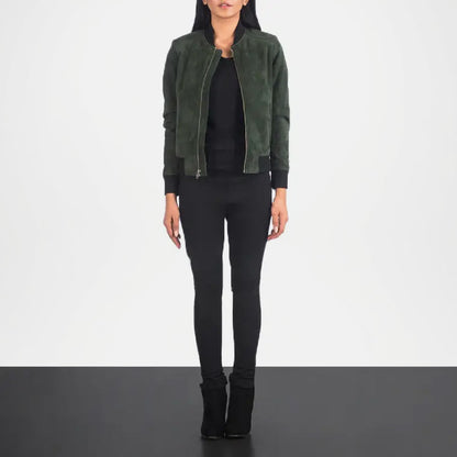 Bliss Women’s Green Suede Bomber Jacket