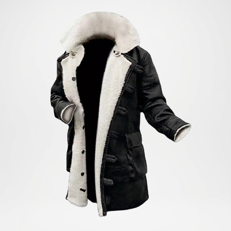 black sherpa leather coat men