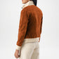 Brown suede jacket worn back view