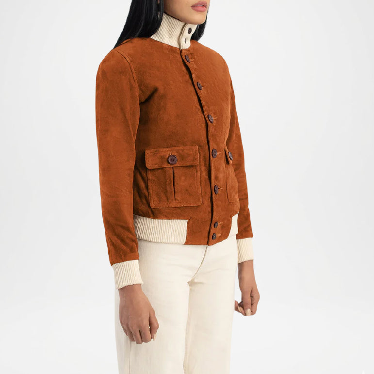 womens brown suede jacket outfit