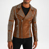 mens brown studded leather jacket