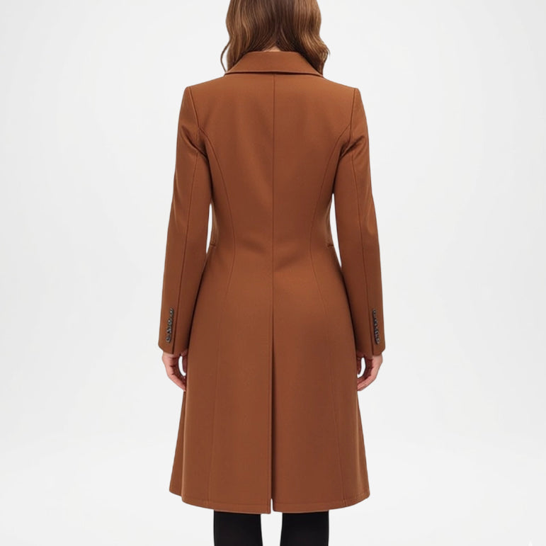Brown coat worn by a person back view